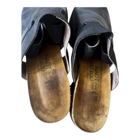 Naot Women Brown Leather Mule Size 7.5 (38 EU Slingback Block Heel Wedge Slip On - Picture 8 of 13